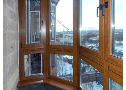 Французское остекление балкона профилем Veka с ламинированием под дерево в Щёлково