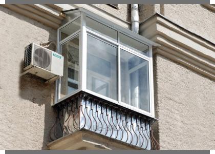 Холодное остекление балкона алюминиевыми окнами с металлической крышей Щёлково